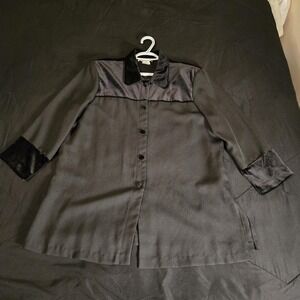 VTG Graver Studio Shirt Womens Large Black Velvet Trim Button Front Mid‎ Length